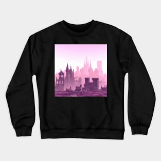 Synthwave Medieval City Landscape With a Purple and Pink Skyline Crewneck Sweatshirt